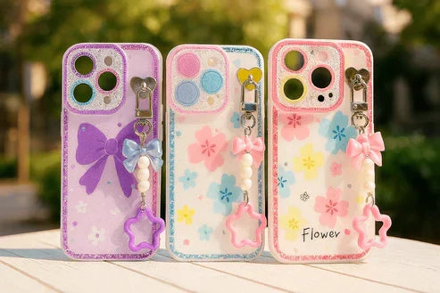 Glitter Floral Case with Charm